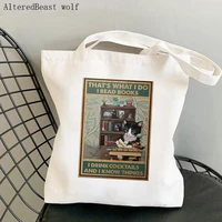 women shopper bag tuxedo cat thats what i do i read books bag harajuku shopping canvas girl handbag tote shoulder lady bag
