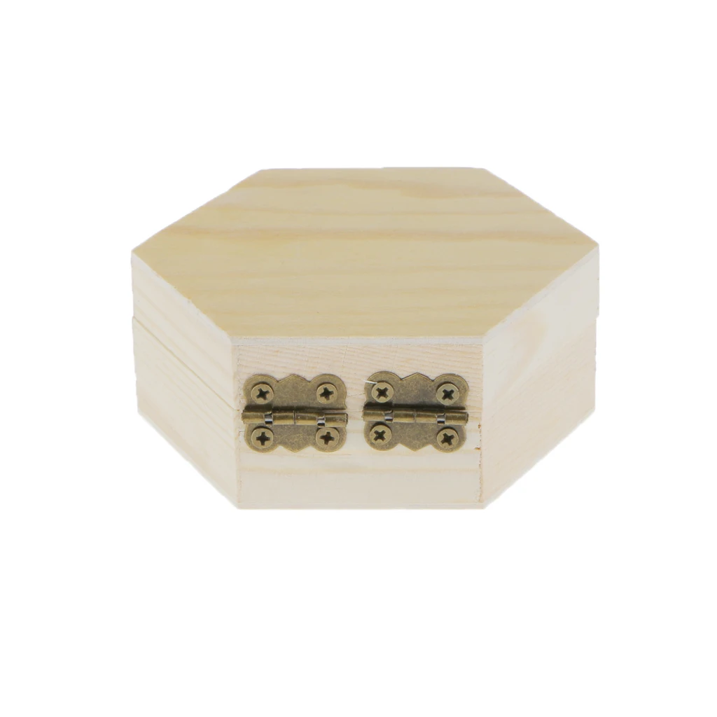 

Phenovo Unpainted Plain Hexagonal Wooden Jewelry Box Trinket Chest Craft