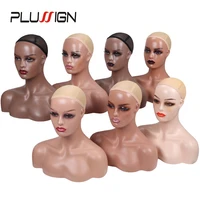 big black brown beige female mannequin head with shoulders pvc training mannequin heads for display wigs hat jewelry glasses