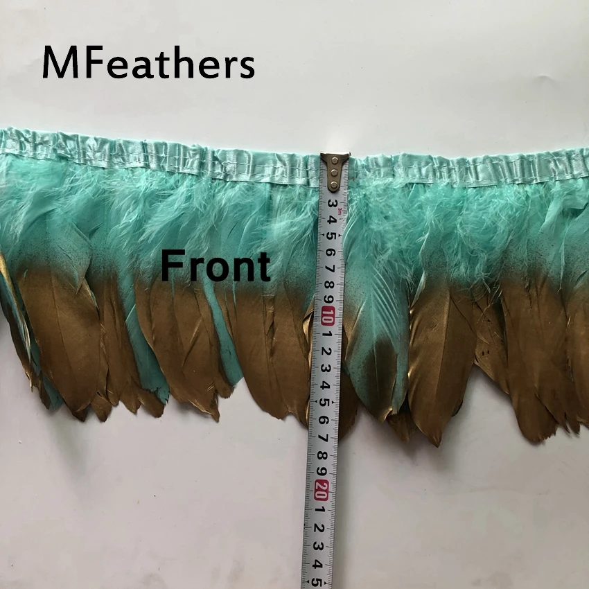 Лента из натуральных перьев мятно-зеленая окрашенная Высококачественная