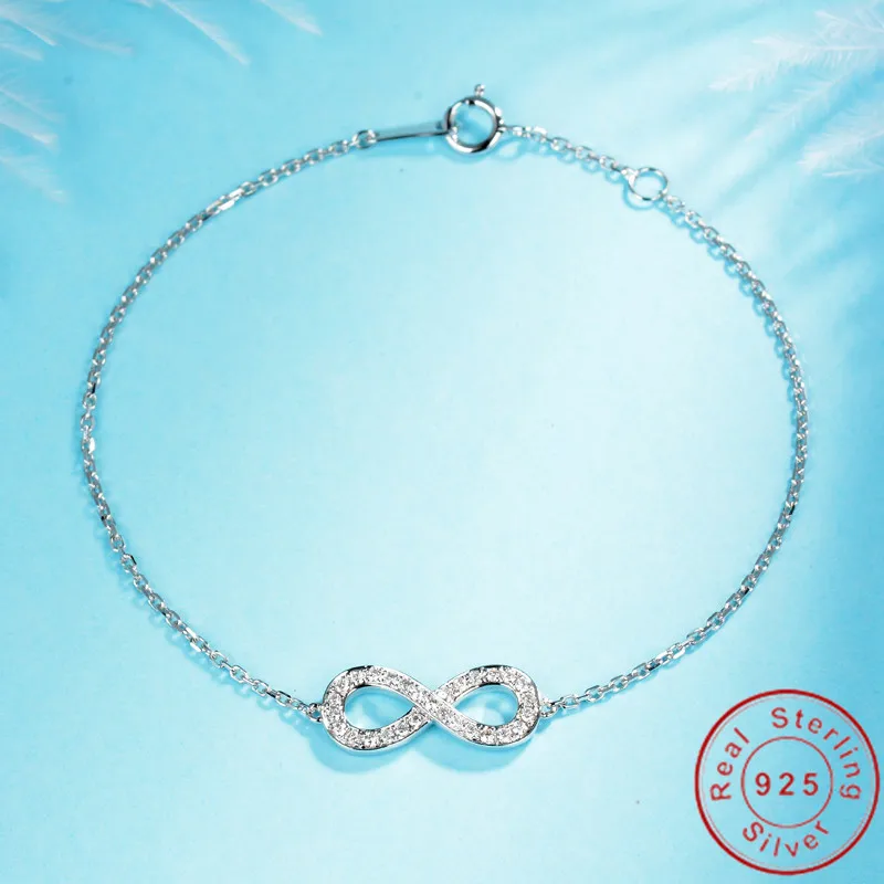 Женский браслет из серебра 925 пробы Infinity Diamond вечерние свадебные браслеты с
