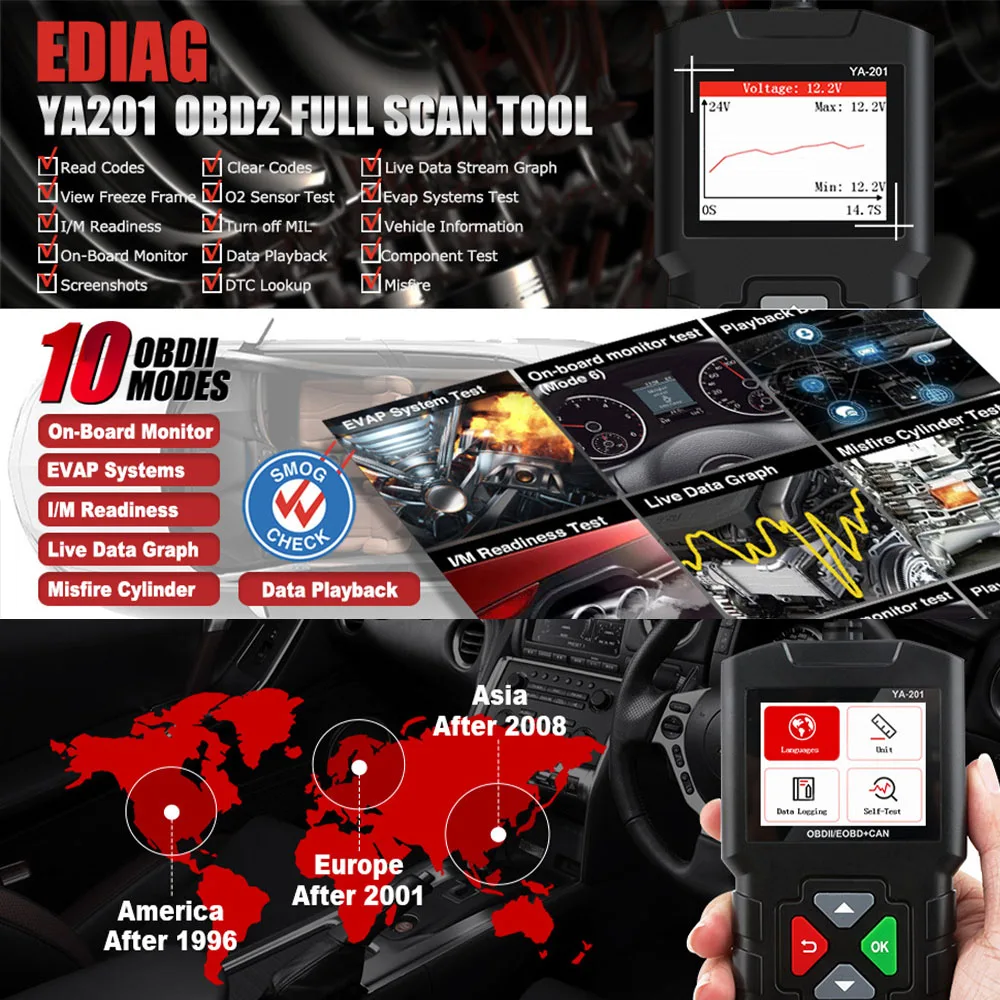 Диагностический инструмент OBDII считыватель кодов автомобиля YA201 бесплатное
