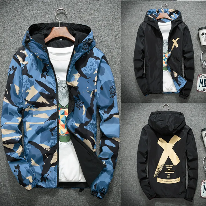 Мужские пальто мужская двусторонняя повседневная куртка камуфляжной расцветки