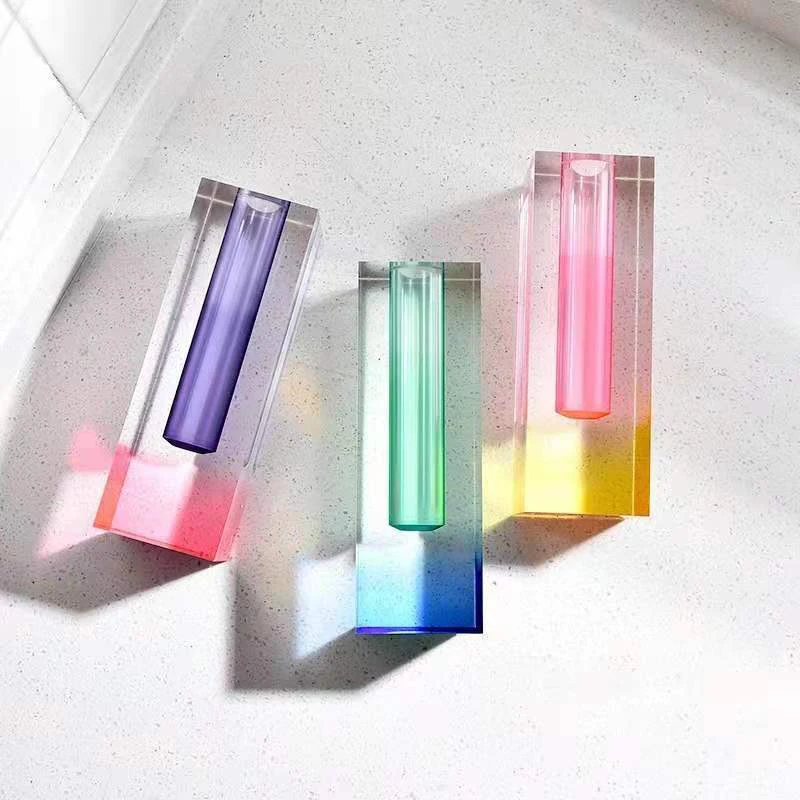 

1PCS Modern Asthetic Vase Rainbow Color Tabletop Ikebana Crystal Acrylic Luxury Test Tube Flower Pot Nordic Home Decoration