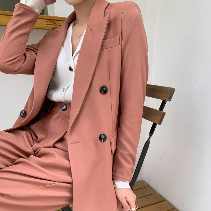 Костюм женский офисный из двух предметов модный однотонный Блейзер и брюки