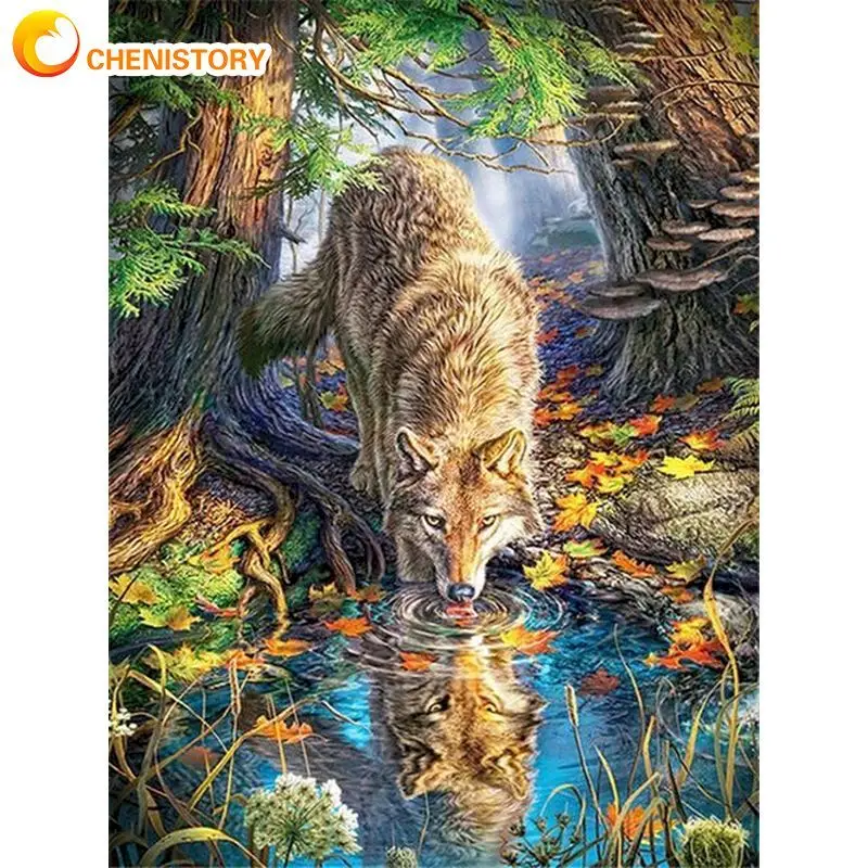 

CHENISTORY Frame DIY Painting By Number Wolfs Animals Picture By Numbers Acrylic Paints Wall Art Picture For Home Decor 60x75cm