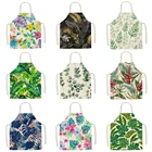 Фартук с тропическими зелеными растениями для женщин, фартук из хлопка и льна для взрослых и детей, 55*68 см, инструмент для домашнего приготовления выпечки и уборки