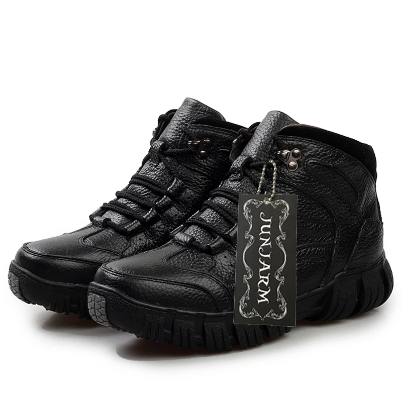 JUNJARM очень теплые зимние мужские ботинки из натуральной кожи Мужская зимняя