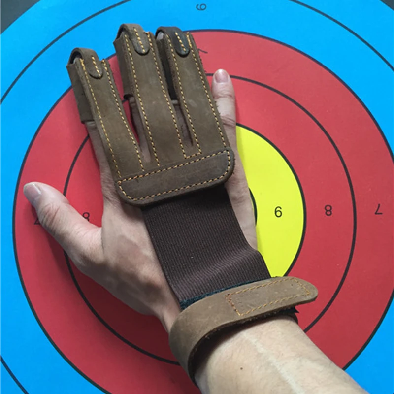 1Pcs Outdoor Hunting 3 Three Finger Protector Guard Cow Leather Archery Glove Shooting Hand Bow Accessories | Спорт и развлечения