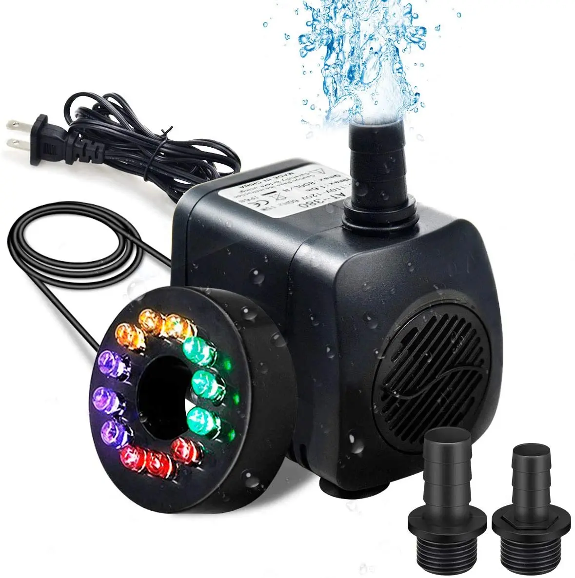 

Fountain Pump with Led Lights 220GPH 15W Submersible Water Fountain with 63 High Lift for Aquarium Fish Tank Pond Hydroponic