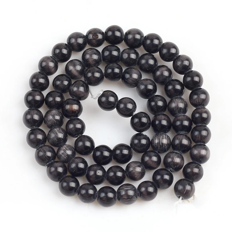 

AAA Black Cat Eye Beads High Quality Smooth Round Loose Beads for Jewelry Making Opal Stone DIY Charm Bracelets 4/6/8/10/12mm