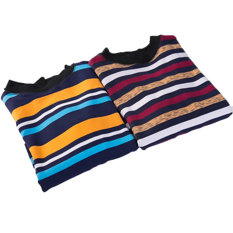 

Winter Mens Thermal Shirt Plus Size 8XL Casual Stripped Velvet Thermo Tops Round Neck Long Sleeve Cotton Slim Warm Men Clothes