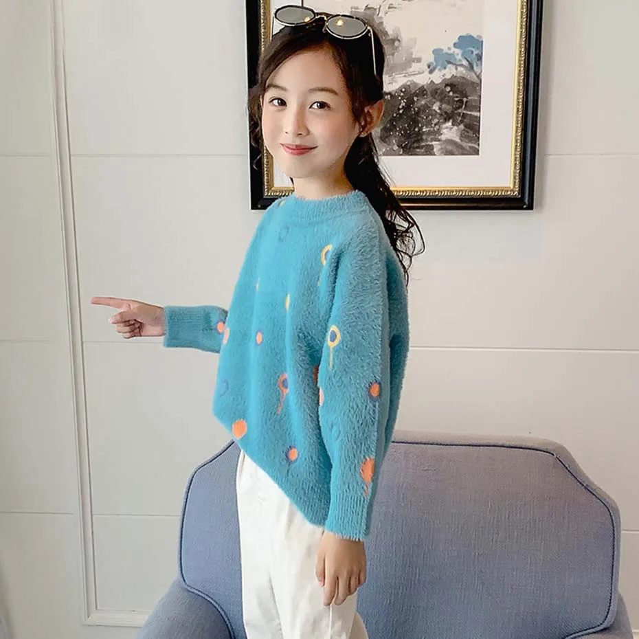 Свитер для девочек свитер из плотного бархата вязаный с принтом Повседневная