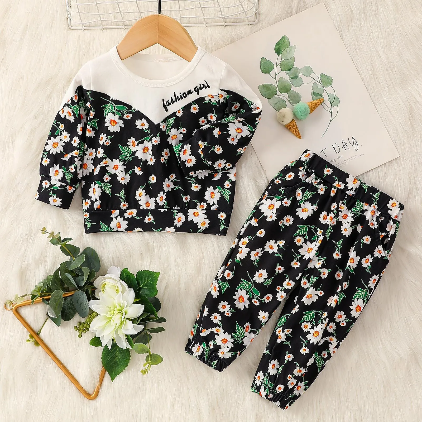 

Clothes For Newborns Winter Girls Set For Babies Daisies Pullover Long Sleeve Tops Pants Baby Clothes Outfits детская одежда E1