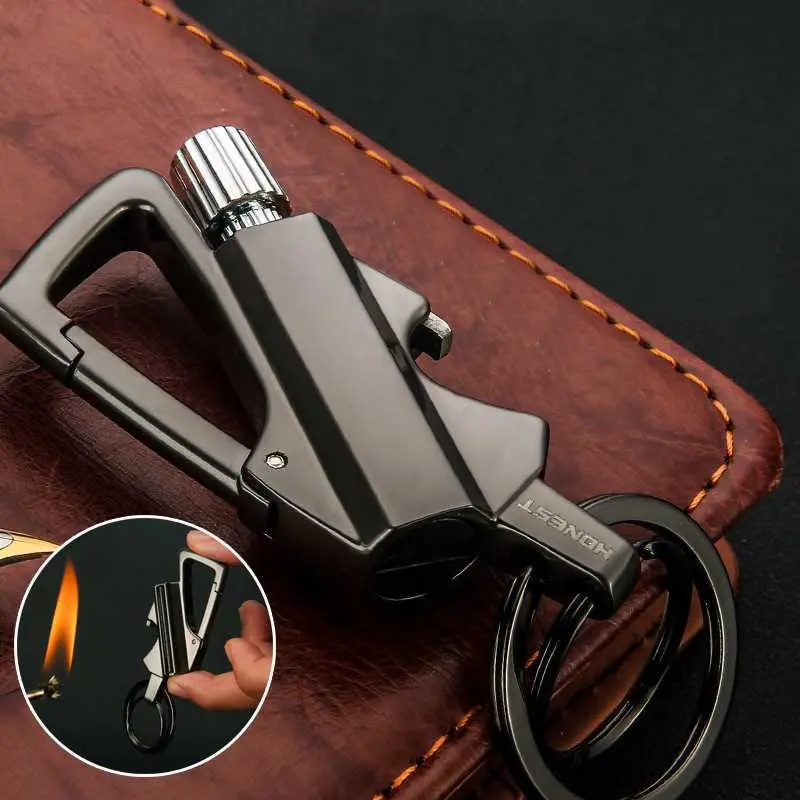 

Instant Matches Kerosene Flint Lighter Multi-function Key Ring Outdoor Waterproof Portable Metal Keychain Petrol Lighters Opener