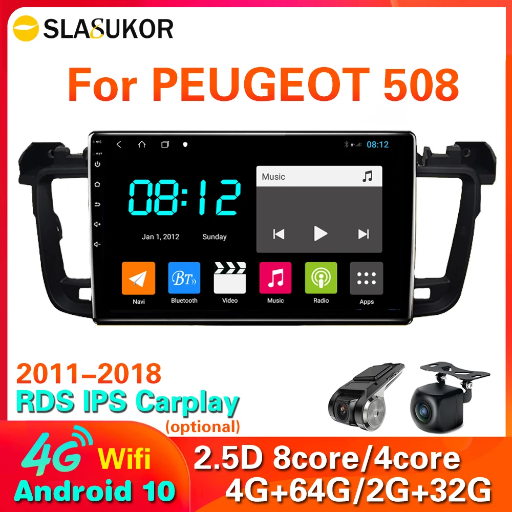 

Автомобильный радиоприемник, мультимедийный видеоплеер, 9 дюймов, 4G LTE, 64 Гб ПЗУ, 2 din, Android 10, для PEUGEOT 508, 2011-2018, GPS, Carplay, DSP, Wi-Fi