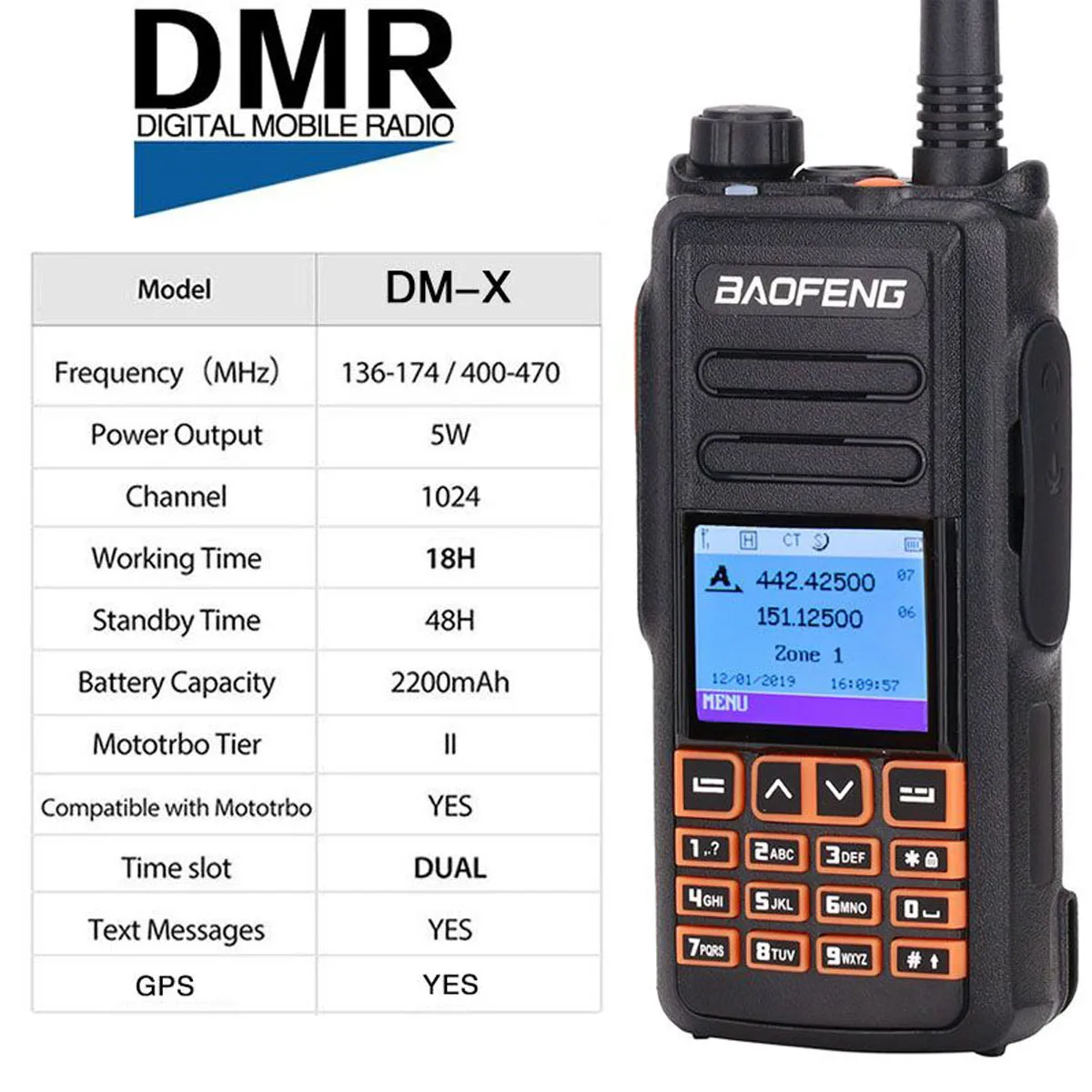 Портативная рация Baofeng DM-X 2 шт. Двухдиапазонная DMR Tier II VFO с цифровым GPS 136-174/400-470 МГц