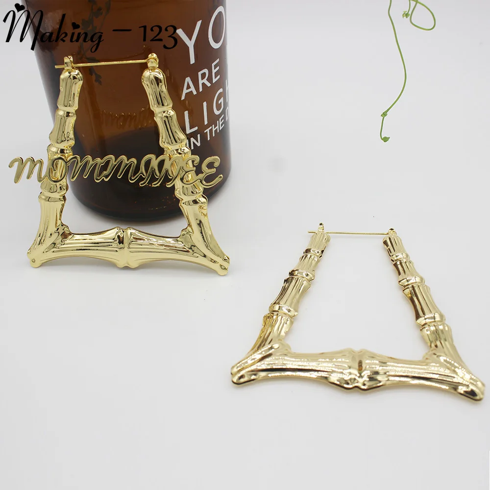 Making-123 50MM-70MM Triangle Bamboo Earrings Custom Hoop Bamboo Name Earrings Fashion Big Personalised Name Earrings women Gift