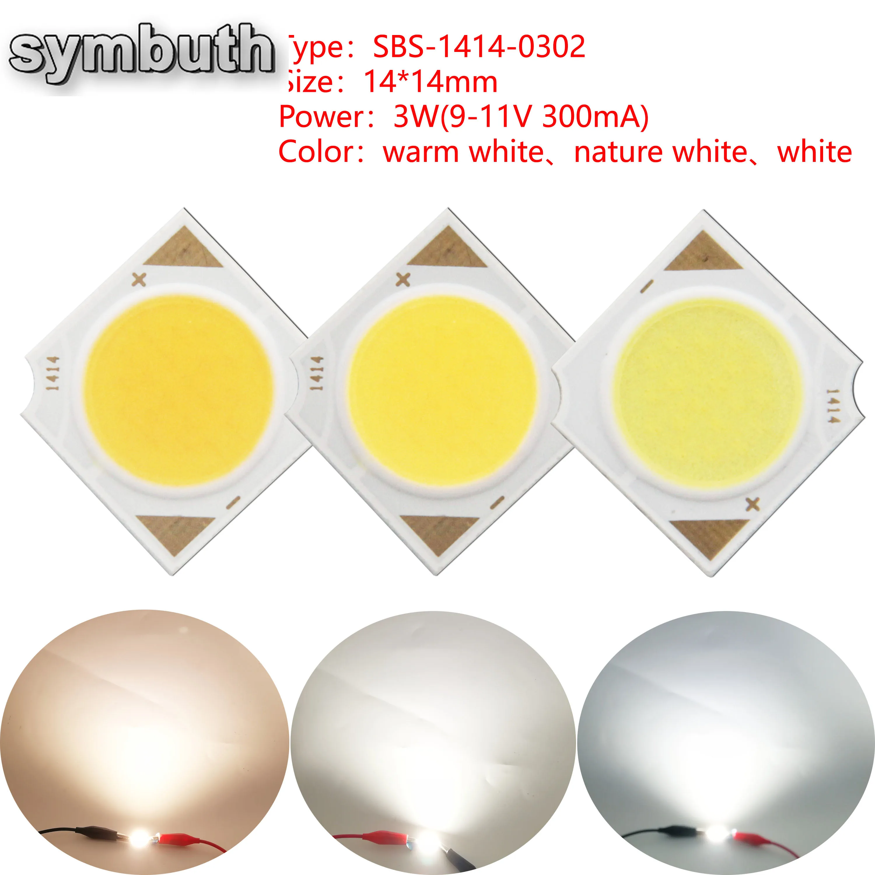 

3W 14x14mm 13.5mm 9V 300mA LED Light Source Epistar COB Chips Cold Warm Nature White for Spotlight Indoor Lamp