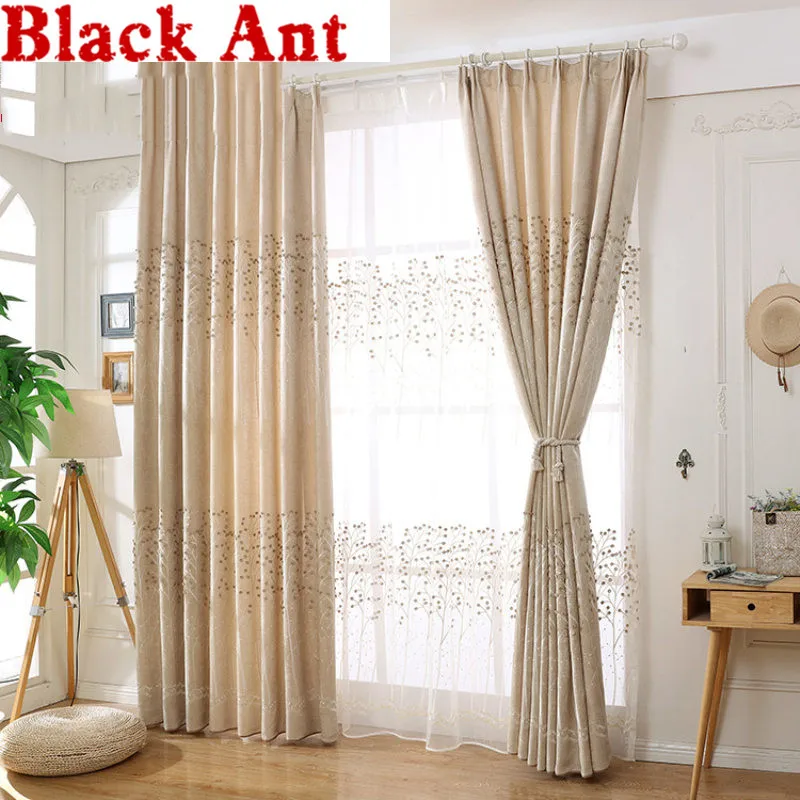 Американские занавески с тиснением деревьев для гостиной бежевые затемняющие