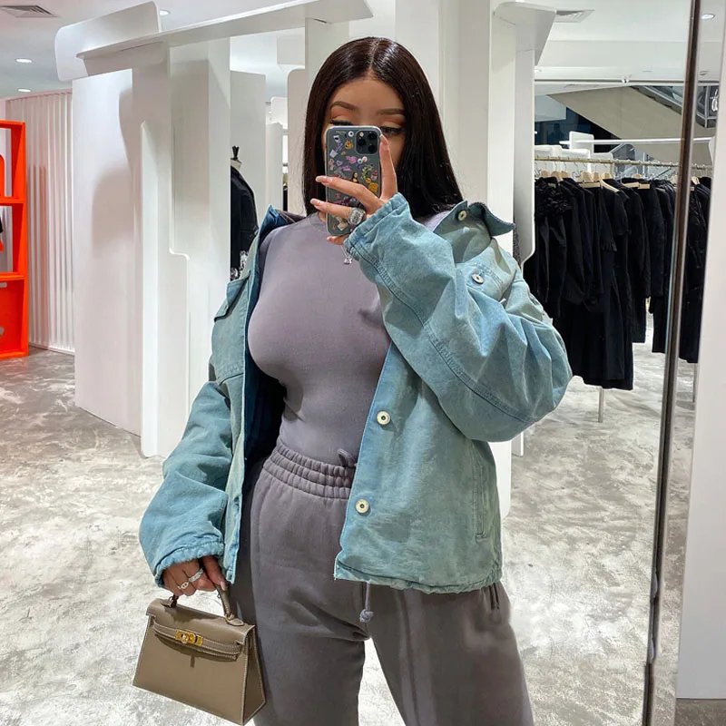 Синяя и зеленая джинсовая куртка с защитой от ржавчины|Женские куртки| |