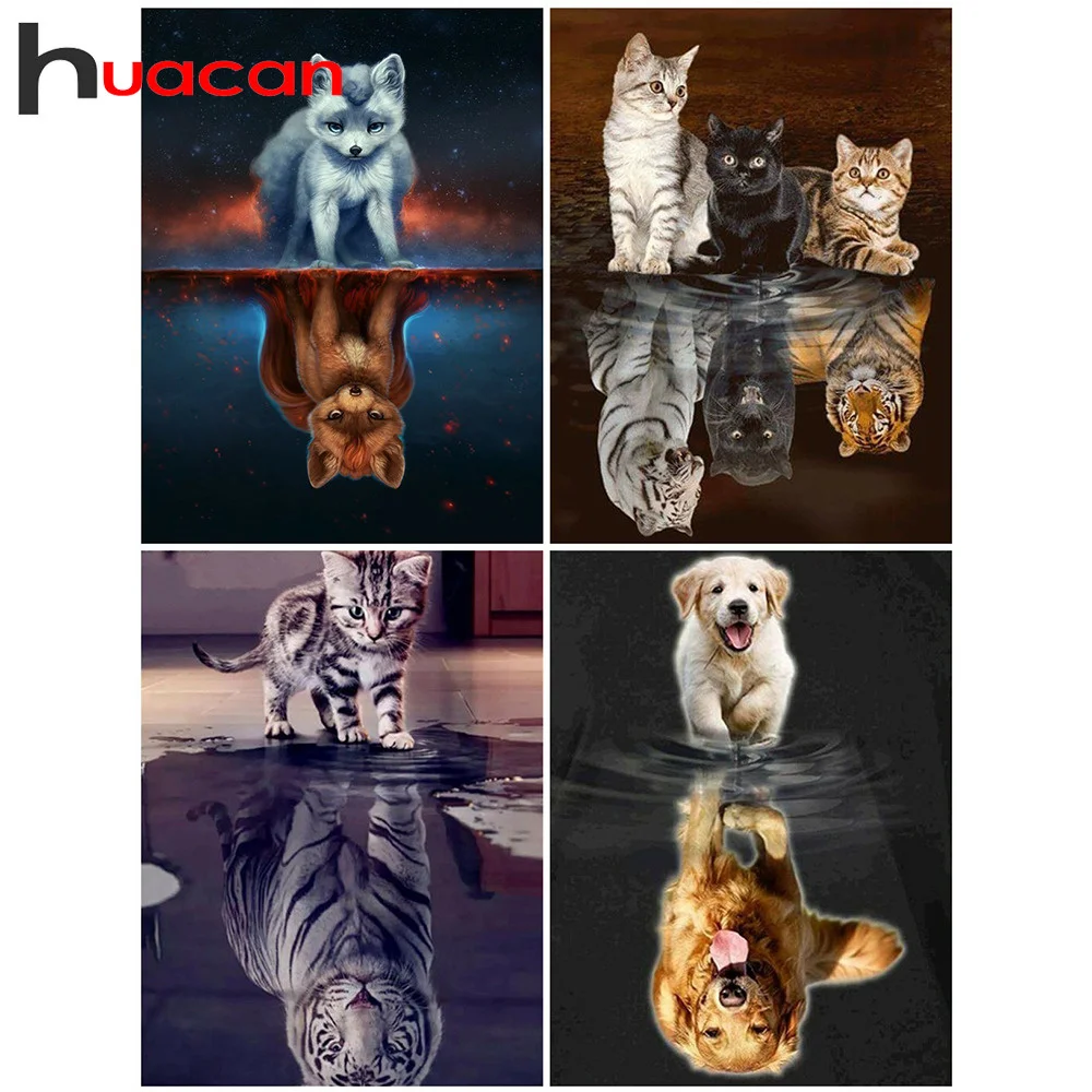 Алмазная 5D картина Huacan с кошкой тигром квадратная/круглая вышивка фотография