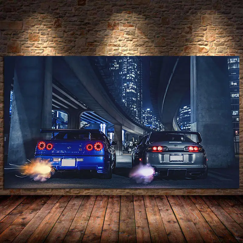 

Car Wall art frame GTR R34 VS Supra vehicle modern canvas painting poster and print for living room bedroom home decor Unframed