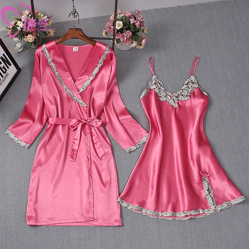Summer new sexy dress women's robe  sling gowns 2Pcs suit comfortable nightgown thin bathrobe morning robe home wear sleepwear