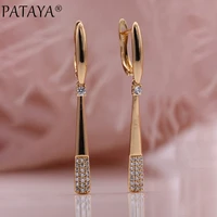 pataya new 585 rose gold color natural zircon women earrings wedding gift fashion jewelry glossy square long dangle earrings