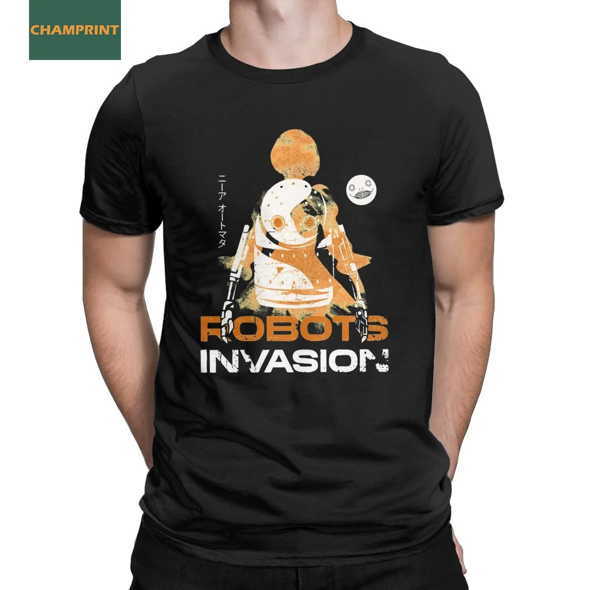 

Мужская футболка с надписью Nier Automata, забавная футболка из 100% хлопка с принтом роботов, надпись «вторжение» на шею, фотосессия, идея подарка