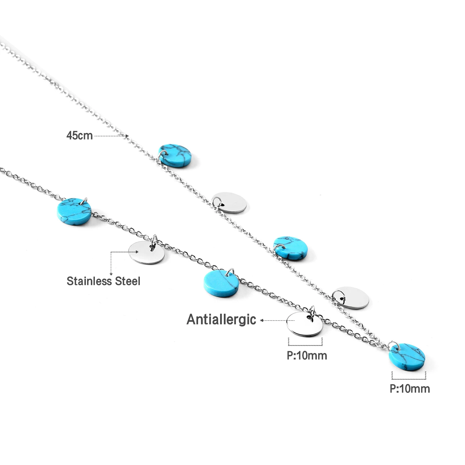 Модное колье LUXUSTEEL с подвеской 10 мм цвет серебристый ожерелье из нержавеющей