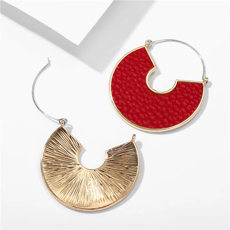 Модные кожаные круглые серьги IF ME большие корейские из сплава металла красные