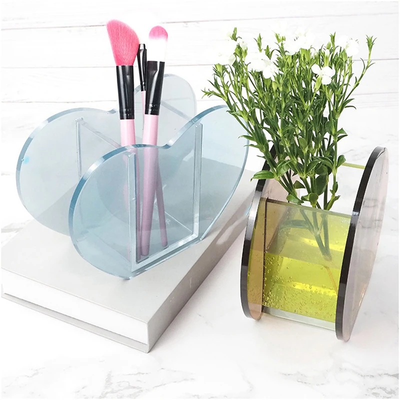 

2Set Flower Vase Mold Make-Up Brush Pen Holder Resin Mold Vase Resin Mold Decorative, Arch Shape & Round Shape