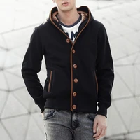 dropshipping men autumn winter buttons long sleeve coat casual hooded cardigan outwear jacket