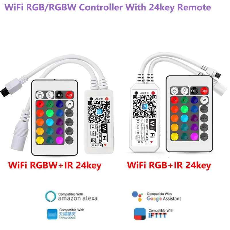 DC5V-28V LED WIFI RGB/RGBW Strip Controller With 24key RF Remote  Wireless IOS/Android Mobile Phone For 5V 12V 24V LED Lamp Tape