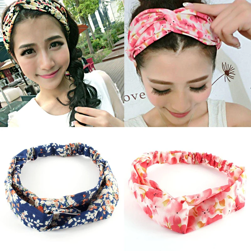 Повязка для волос женская винтажная эластичная лента с богемным принтом