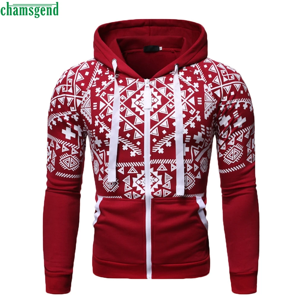 Chamsgend Мужская Рождественская Толстовка свободный принт карман молния пальто с