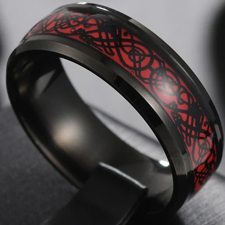 8MM DragonRed Ювелирные изделия MeMolissa, Ретро стиль, нержавеющая сталь, татуировка дракона, мужское кольцо для мужчин, серебро, черный цвет, широкие кольца в стиле панк - Цвет основного камня: 8MM DragonRed