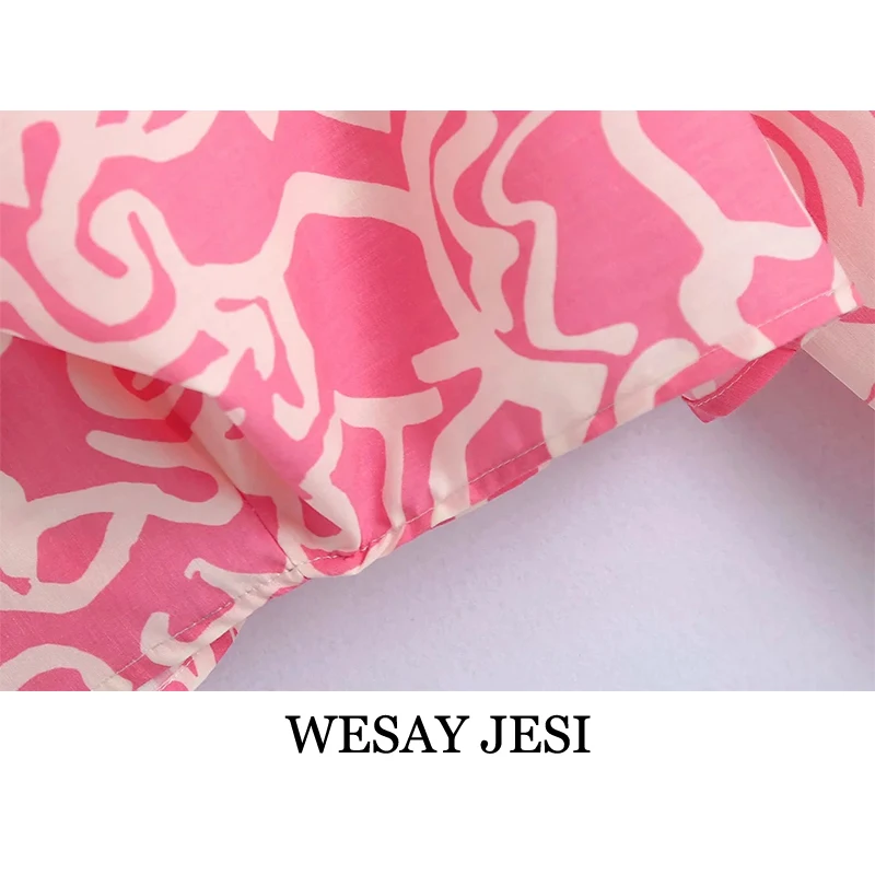 

WESAY JESI 2021 Summer New Women's Top Printed Bowknot Long Sleeve Slim Shirt Casual Fashion Retro Elegant Chic Commuter Blouse