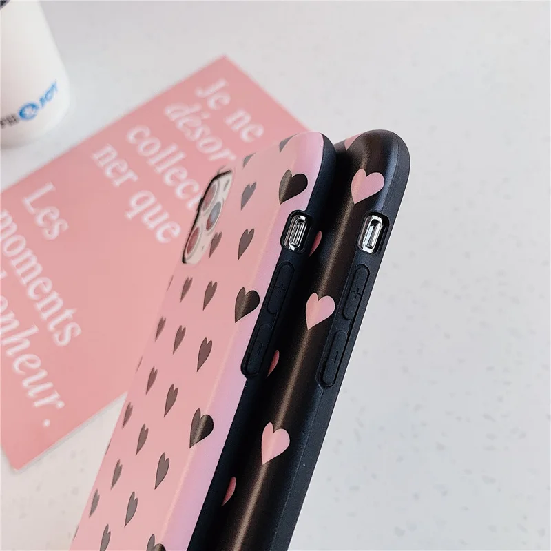 Розовые чехлы с сердечками для iphone 11 Pro 6 6s 8 7 plus xr x xs max матовый Силиконовый мягкий