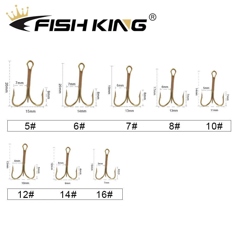 FISH KING 20pcs/pack Fishing Hook High Carbon Steel Treble Overturned Hooks Fishing Tackle Super Sharp Triple Hooks For Bass