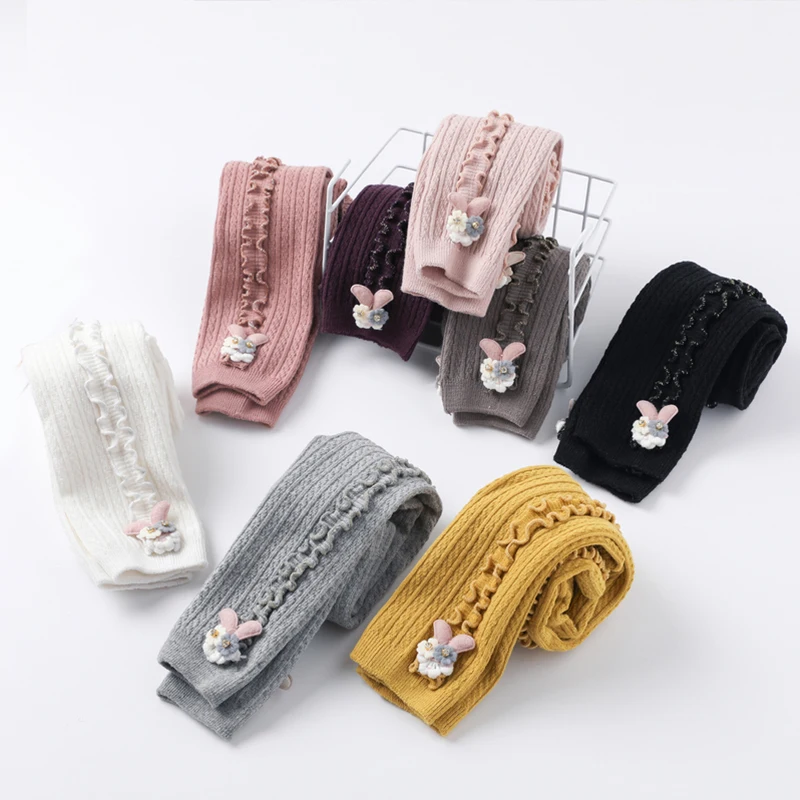 Детские хлопковые теплые ребристые леггинсы для девочек ясельного возраста