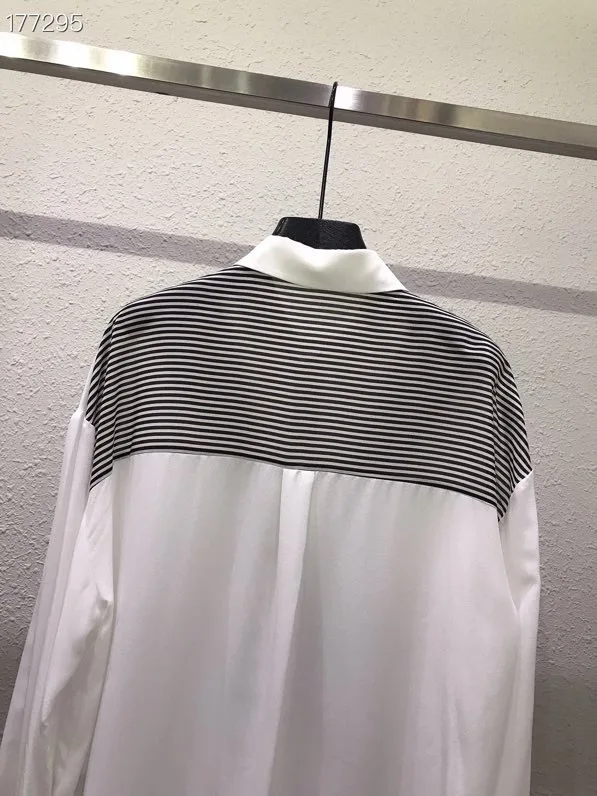 

Spring and summer 2021 college style literature navy style striped shawl design loose casual fake two-piece shirt women