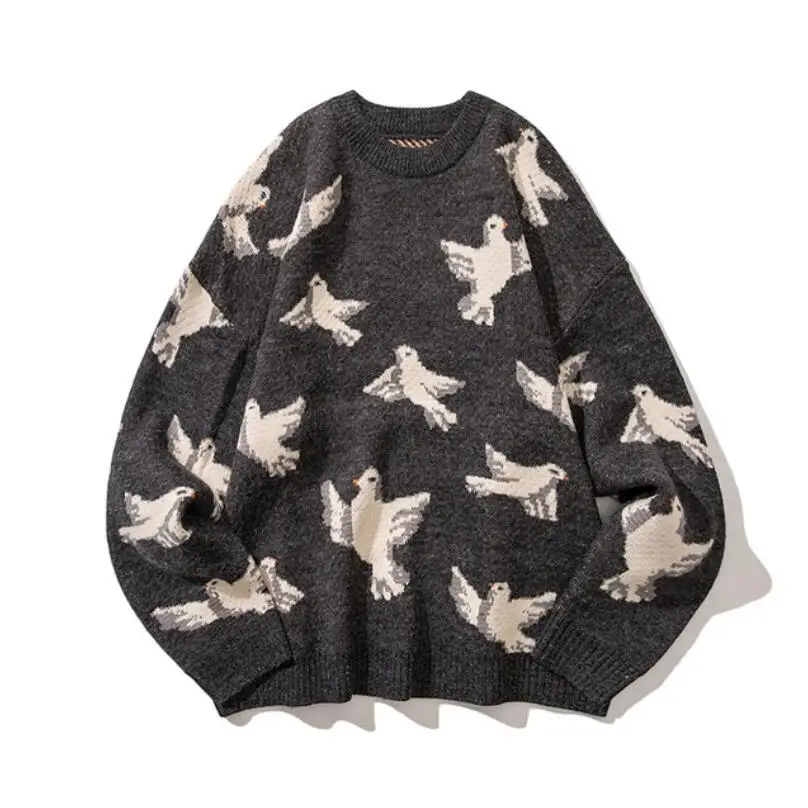 

Мужской Повседневный свитер с круглым вырезом, сезон осень-зима 2021, Мужской пуловер с рисунком голубей, мужские топы с длинным рукавом, одеж...