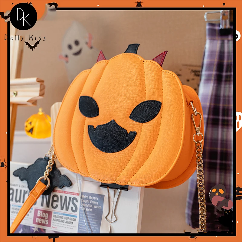 Halloween Cute Pumpkin Shape Women Shoulder Bag Daily Kawaii Lolita Girl's Crossbody Bag Chain Purse Female Clutch Bag Handbag