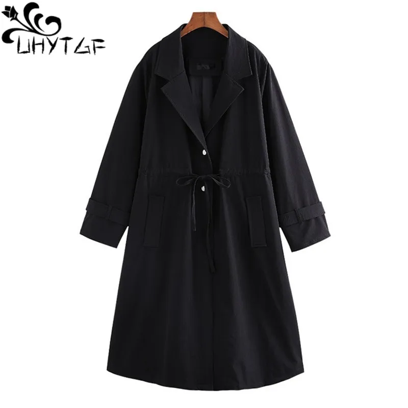 

UHYTGF 10XL Oversized trench coat for women fashion Cardigan Casual Autumn Winter Windbreaker female Korean plus size coats 416