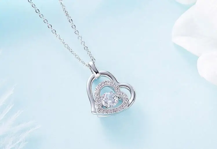 

YAM09 925 Silver Heart Zircon Girl Necklace Party Gift for Birthday Boys Pure Silver Necklace