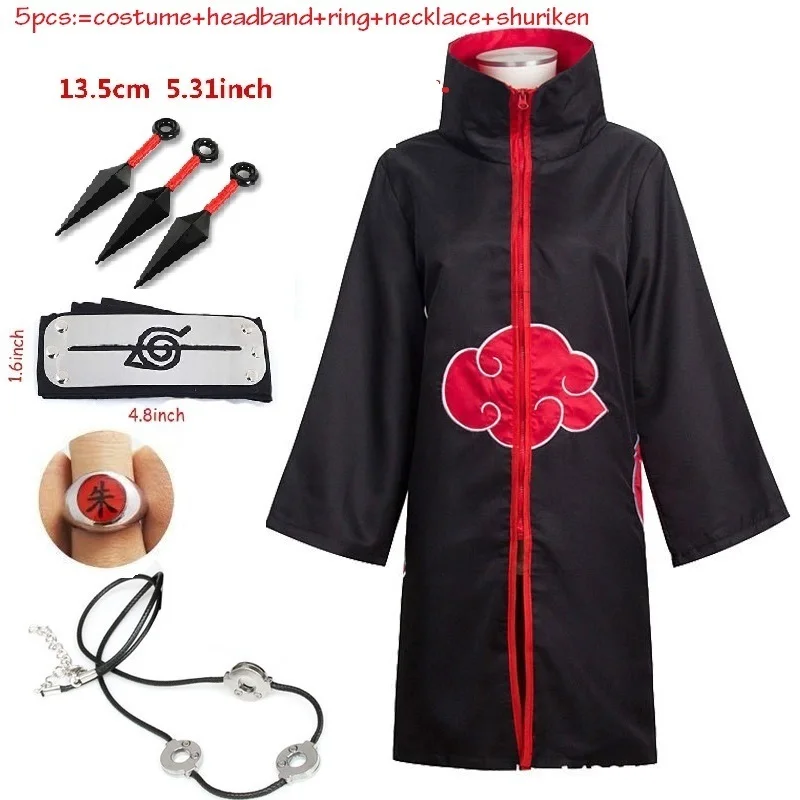 Аниме Наруто Косплэй костюм плащ Акацуки Учиха Итачи Шаринган повязка Цепочки и
