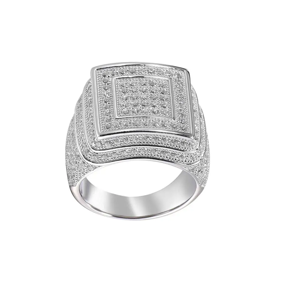 Высокое качество 925 серебряные кольца для мужчин Bling CZ Большие панк полный