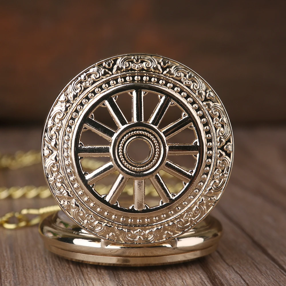 Luxury Gold Disc Hollow Out Steampunk Mechanical Pocket Watch Fashion Gentleman Necklace Pendant Accessory Gift Clock